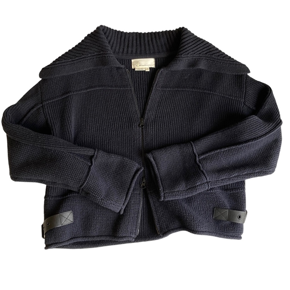 Anthropologie navy knit zip up sweater